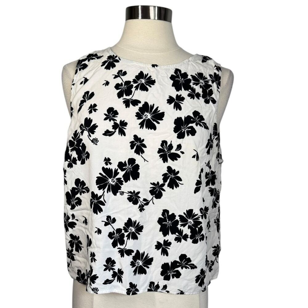 J.Crew Women’s XL Cream Black Floral Sleeveless Blouse Keyhole Back